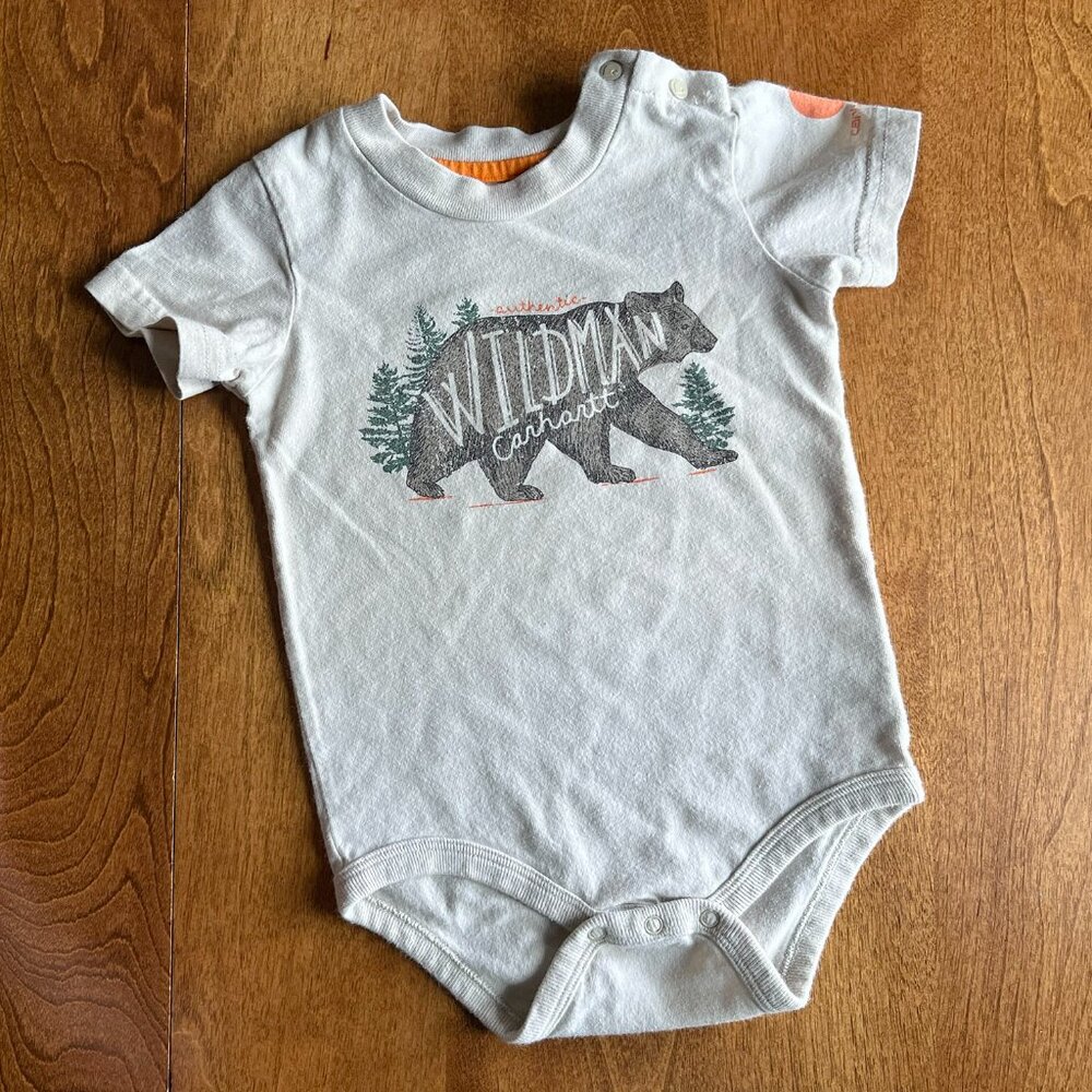 Carhartt "wildman" bear onesie 12m
